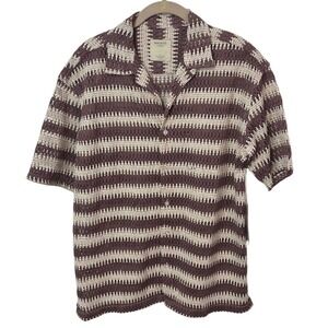 Massive Luxury Woven‎ Crochet Cotton Blend Knit Button Up Collared Shirt Size S